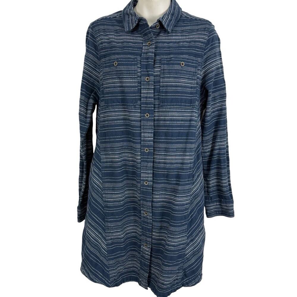 Prana Womens Button Up Shirt Style Long Sleeve Blue Striped Dress Casual sz L